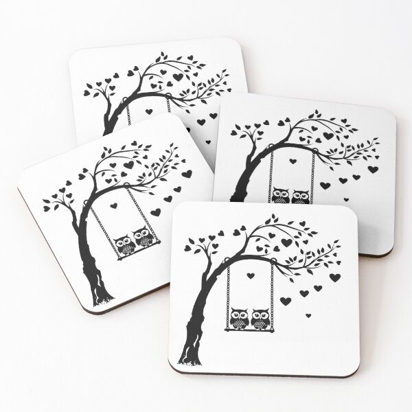 Item preview, Cute Owls on Swing Tree Black and White Illustration designed and sold by inkoutninja.