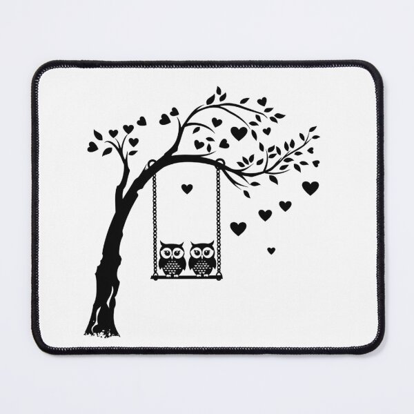 Item preview, Cute Owls on Swing Tree Black and White Illustration designed and sold by inkoutninja.
