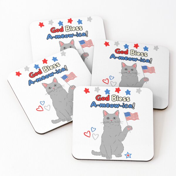 Item preview, 4th of July God Bless A-meow-ica Gray Cat designed and sold by MYCatStuff.
