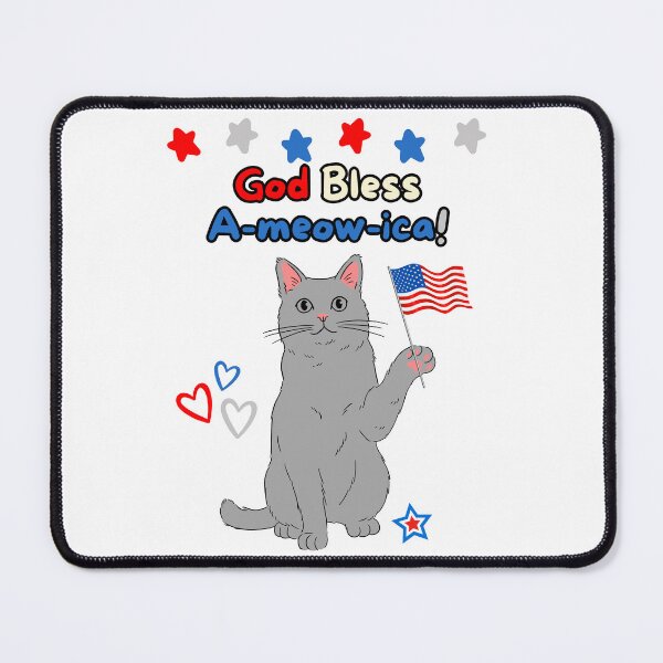 Item preview, 4th of July God Bless A-meow-ica Gray Cat designed and sold by MYCatStuff.