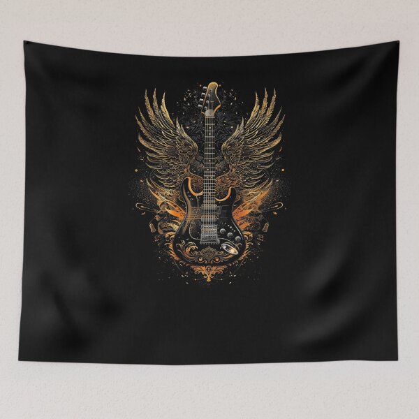 Item preview, Electric Guitar With Wings Baroque Rock Art Musician Vintage Style  designed and sold by alber-garnell.