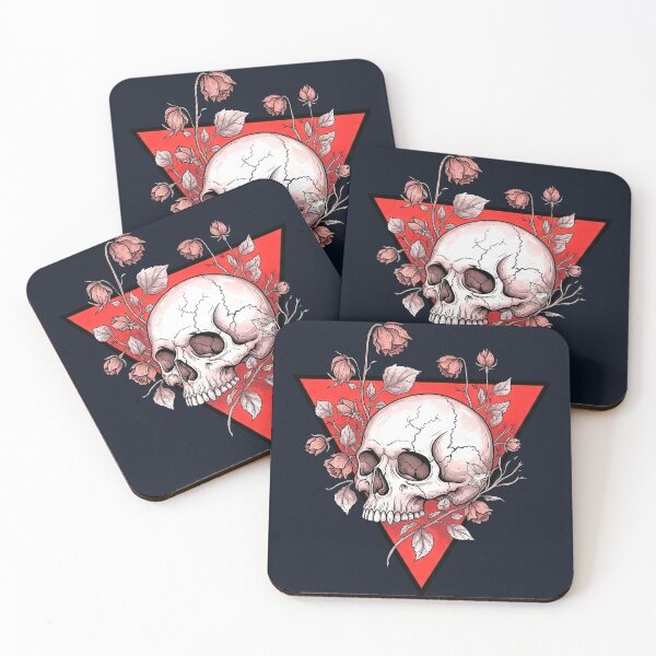 Item preview,  Pink Skull and Pink Flowers Leaves in Red Triangle designed and sold by nuel-art.