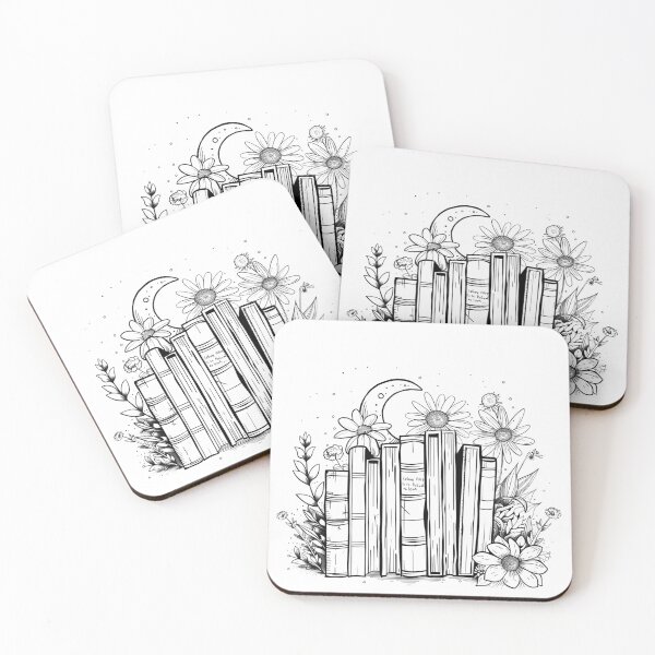 Item preview, Floral Book Stack Moon Black and White Reading Illustration designed and sold by inkoutninja.