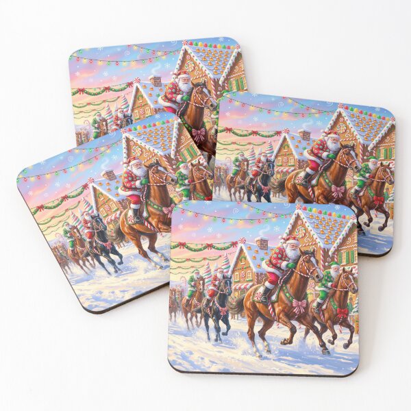 Item preview, Santa Jockeys Horse Race Through Candy Cane Village – Christmas Equestrian Holiday Scene designed and sold by Debbie Schulte.
