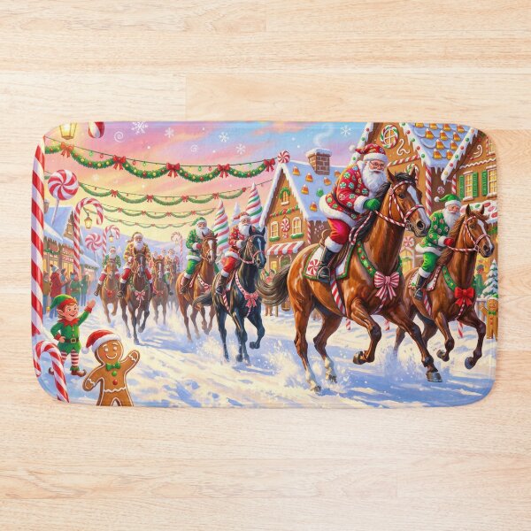 Item preview, Santa Jockeys Horse Race Through Candy Cane Village – Christmas Equestrian Holiday Scene designed and sold by Debbie Schulte.