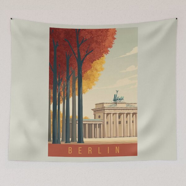 Item preview, Berlin Vintage Travel Poster – Brandenburg Gate Autumn Art Deco Print designed and sold by BestVarieties.
