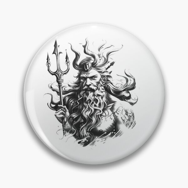 Item preview, Poseidon with Trident Black and White Mythology Illustration designed and sold by inkoutninja.