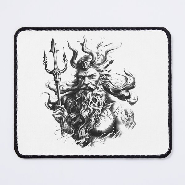 Item preview, Poseidon with Trident Black and White Mythology Illustration designed and sold by inkoutninja.