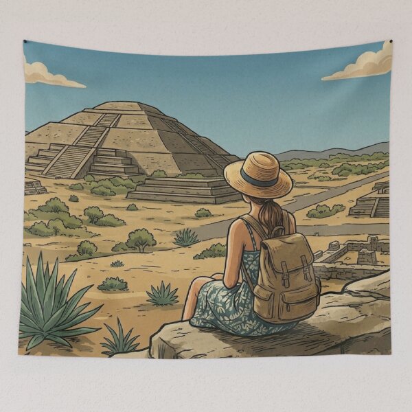 Item preview, Vintage Solo Female Travel Teotihuacan- Mexico Destination Art designed and sold by Bloom & Quiet .