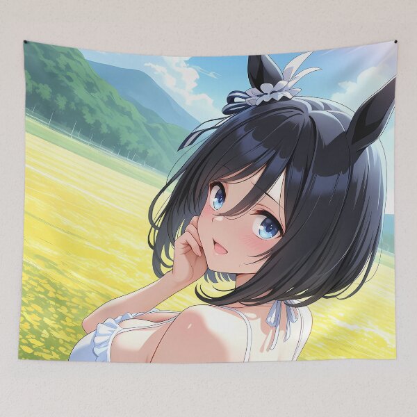 Item preview, Eishin Flash Uma Musume Pretty Derby Flower Field Mountains Back View designed and sold by Tokyonomad.