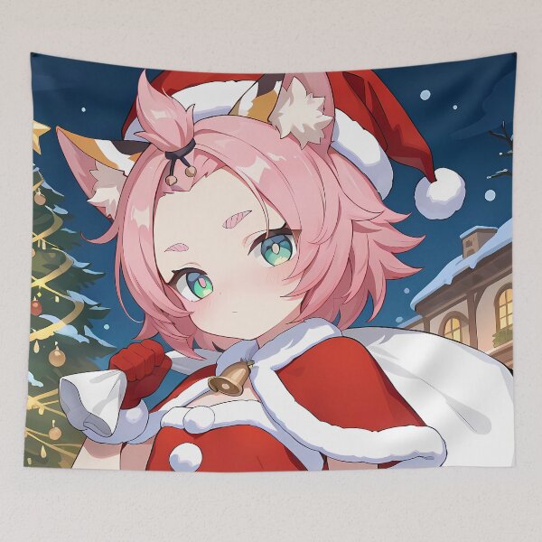 Item preview, Diona Genshin Impact Santa Cape Bell Winter Snowy Night designed and sold by Tokyonomad.