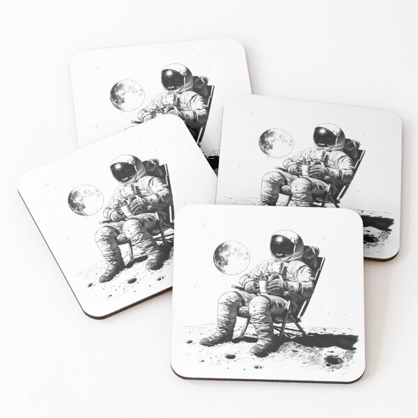 Item preview, Astronaut Relaxing on the Moon Black and White Space Illustration designed and sold by inkoutninja.