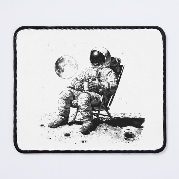 Item preview, Astronaut Relaxing on the Moon Black and White Space Illustration designed and sold by inkoutninja.