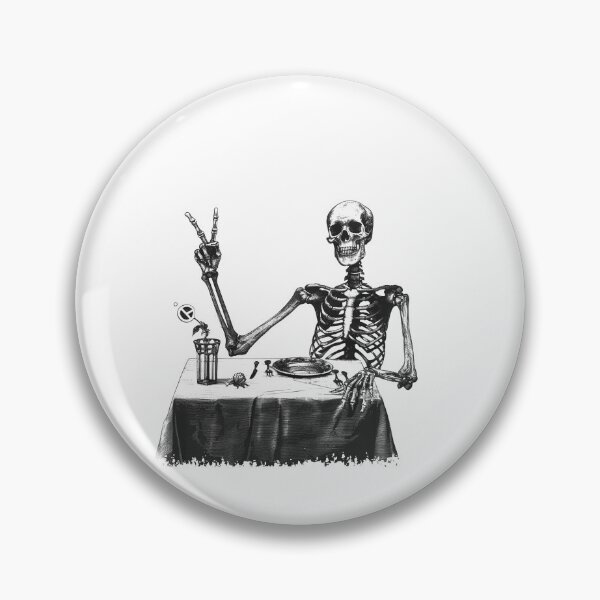 Item preview, Funny Skeleton Dining Peace Sign Black and White Illustration designed and sold by inkoutninja.