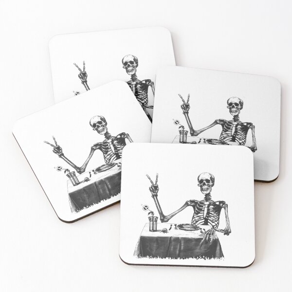 Item preview, Funny Skeleton Dining Peace Sign Black and White Illustration designed and sold by inkoutninja.