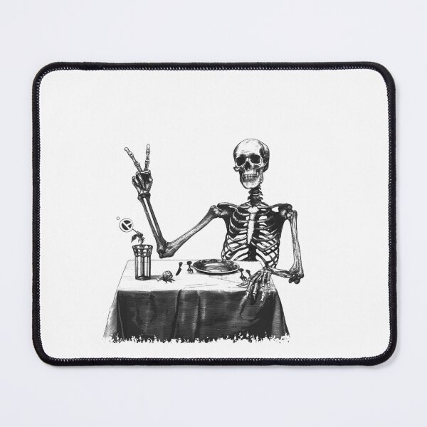 Item preview, Funny Skeleton Dining Peace Sign Black and White Illustration designed and sold by inkoutninja.
