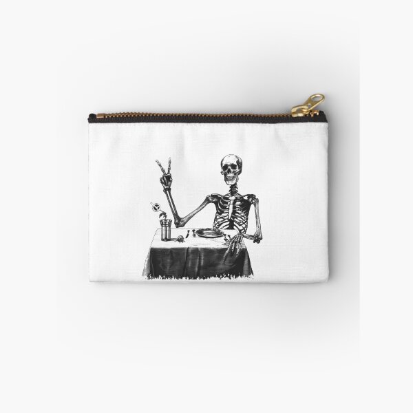 Item preview, Funny Skeleton Dining Peace Sign Black and White Illustration designed and sold by inkoutninja.