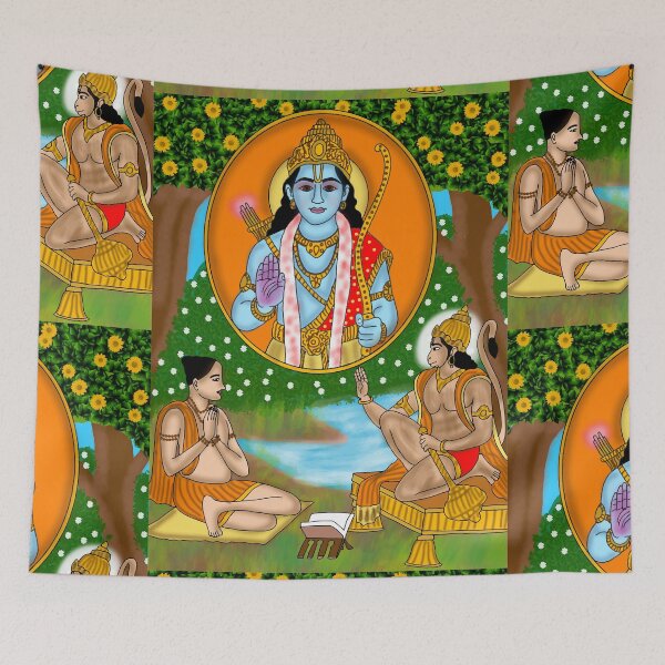 Item preview, Hanuman Reciting the Ramayana to Tulsidas – Devotional Hindu Artwork designed and sold by Harshit_Digital_Arts.