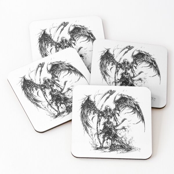 Item preview, Winged Grim Reaper Black and White Dark Fantasy Illustration designed and sold by inkoutninja.