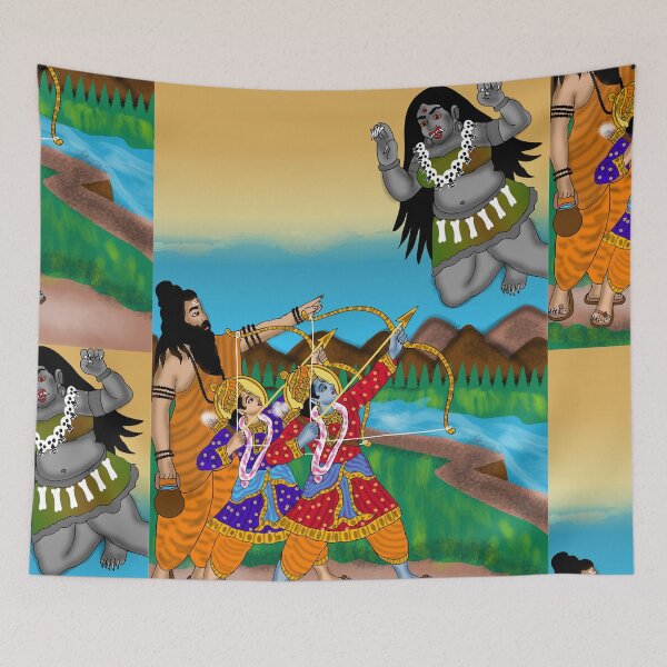 Item preview, Rama and Lakshmana Defeating Tadka – Epic Ramayana Battle Art designed and sold by Harshit_Digital_Arts.