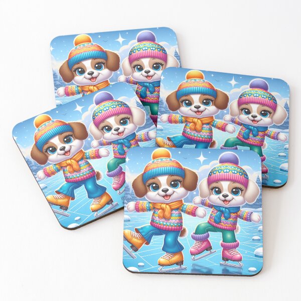 Item preview, Cute 70s Ice Skating Dogs Cartoon designed and sold by CuteThingsWorld.