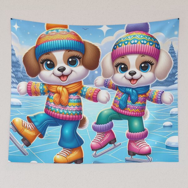Item preview, Cute 70s Ice Skating Dogs Cartoon designed and sold by CuteThingsWorld.