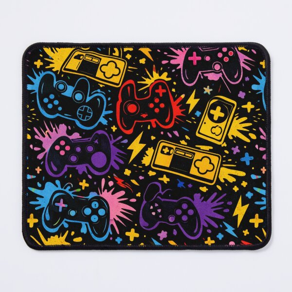 Item preview, Neon Gaming Pattern - Colorful Retro Video Game Controllers designed and sold by myforestfog.