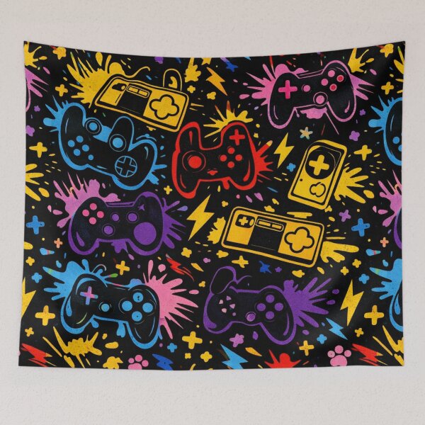 Item preview, Neon Gaming Pattern - Colorful Retro Video Game Controllers designed and sold by myforestfog.