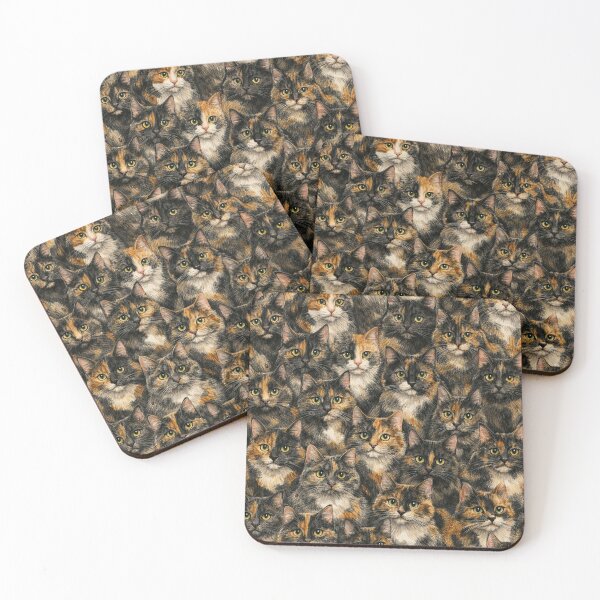 Item preview, Tortoiseshell Cat Pattern - Cute Tortie Cat Faces Pile designed and sold by myforestfog.