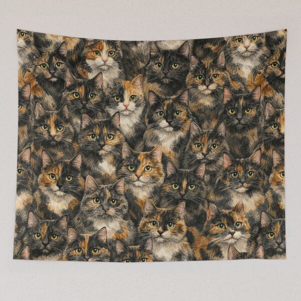 Item preview, Tortoiseshell Cat Pattern - Cute Tortie Cat Faces Pile designed and sold by myforestfog.