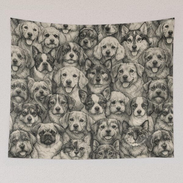 Item preview, Vintage Dog Breeds Sketch - Detailed Pencil Puppy Pattern designed and sold by myforestfog.