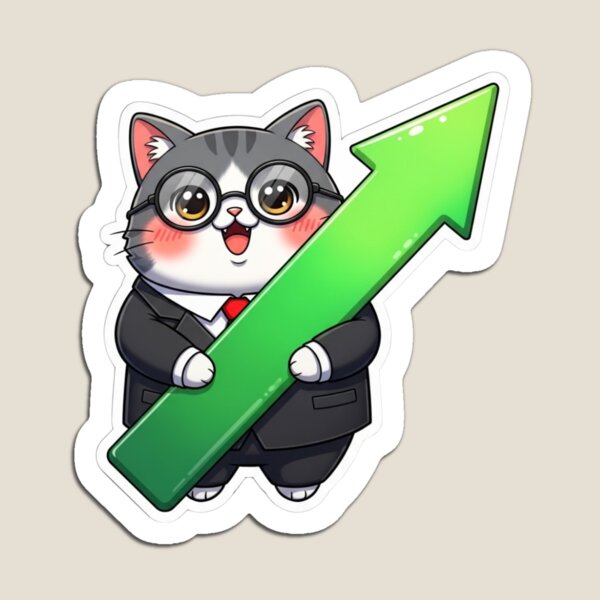 Item preview, Bull Market Kawaii: Cute Trader Cat Green Arrow Sticker designed and sold by Afrocat prints.