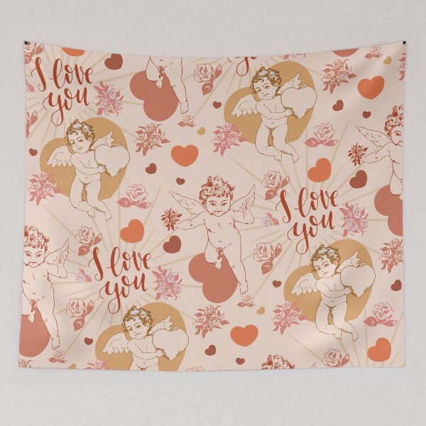 Item preview, Vintage Cupid Love Pattern – Retro Valentine Angels Hearts Seamless Design designed and sold by SeoulInkSoul.