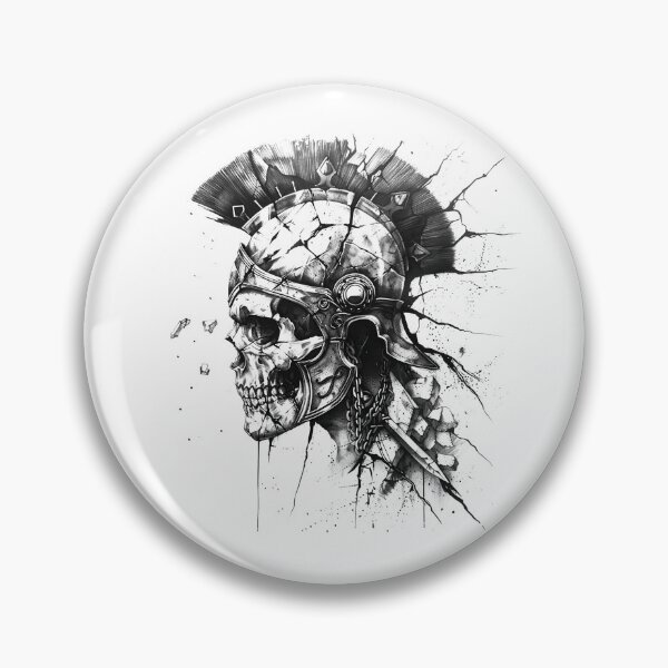 Item preview, Cracked Spartan Skull Helmet Black and White Warrior Illustration designed and sold by inkoutninja.