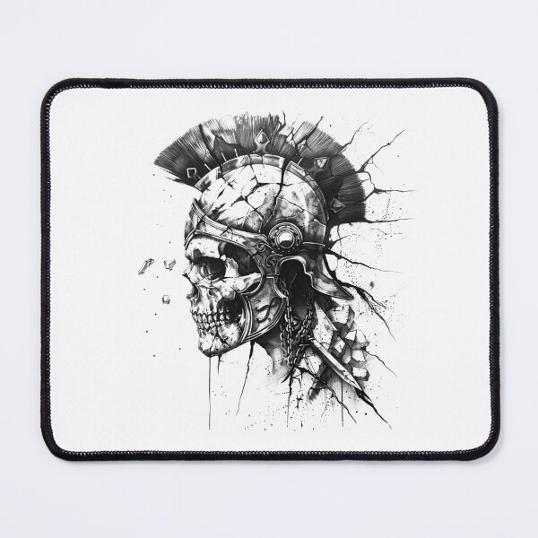 Item preview, Cracked Spartan Skull Helmet Black and White Warrior Illustration designed and sold by inkoutninja.