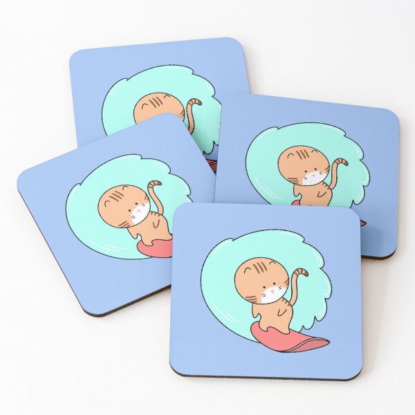 Item preview, Cute Tabby Cat Surfing on a Big Blue Wave Illustration designed and sold by ubborn.
