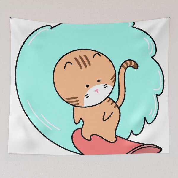 Item preview, Cute Tabby Cat Surfing on a Big Blue Wave Illustration designed and sold by ubborn.