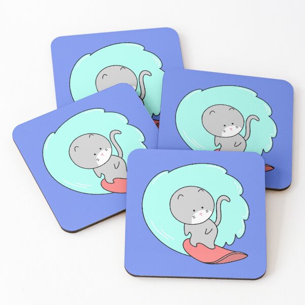 Item preview, Cute Gray Cat Surfing on a Big Blue Wave Illustration designed and sold by ubborn.