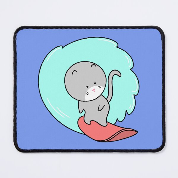 Item preview, Cute Gray Cat Surfing on a Big Blue Wave Illustration designed and sold by ubborn.