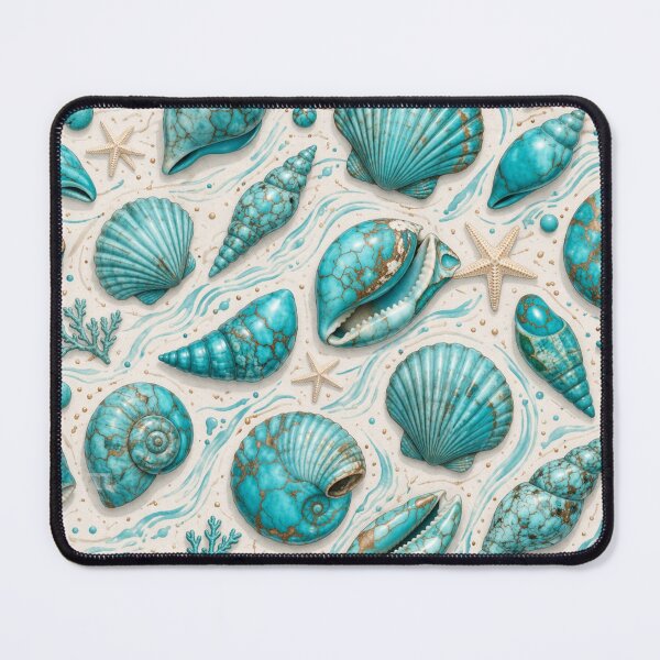 Item preview, Turquoise Seashell Pattern on Beige, Coastal Postcard Design, Beach Aesthetic, Ocean Shell Illustration, Nautical Summer Art designed and sold by TheSlowShore.