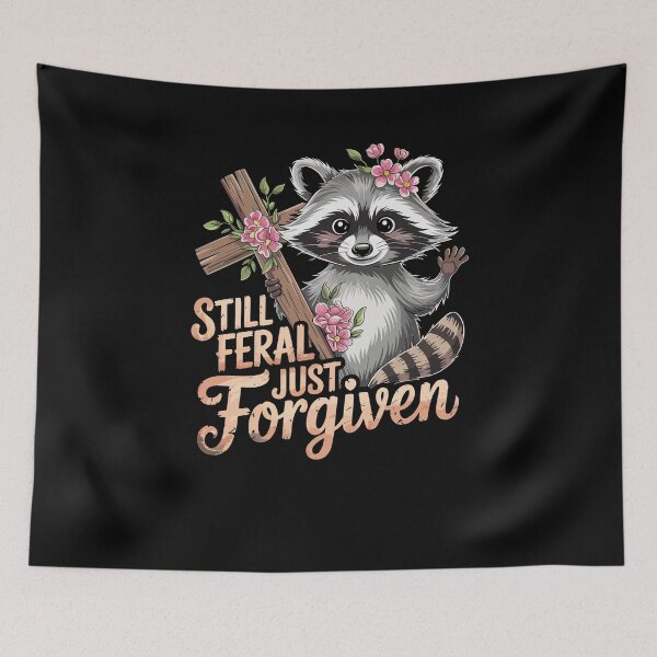 Item preview, Still Feral Just Forgiven Vintage Christian Cross Raccoon designed and sold by Dressed For  Duty.