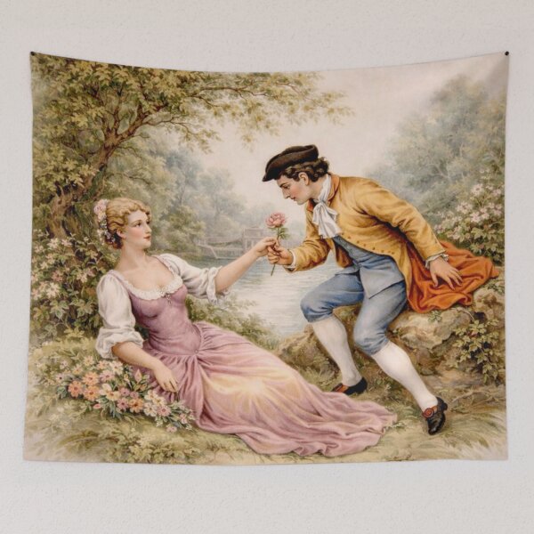 Item preview, Romantic Rococo Art - Riverside Couple Garden Scene designed and sold by Myra365Art.