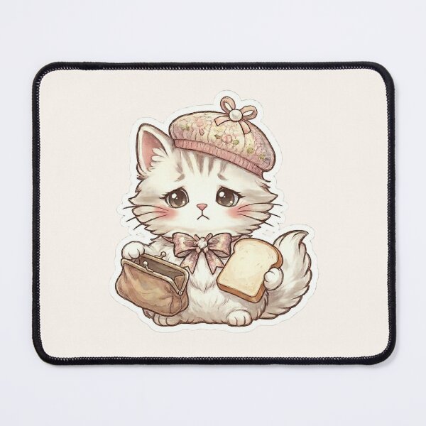 Item preview,  Sad Cute Cat with Bread Aesthetic Illustration designed and sold by Serene Whiskers.