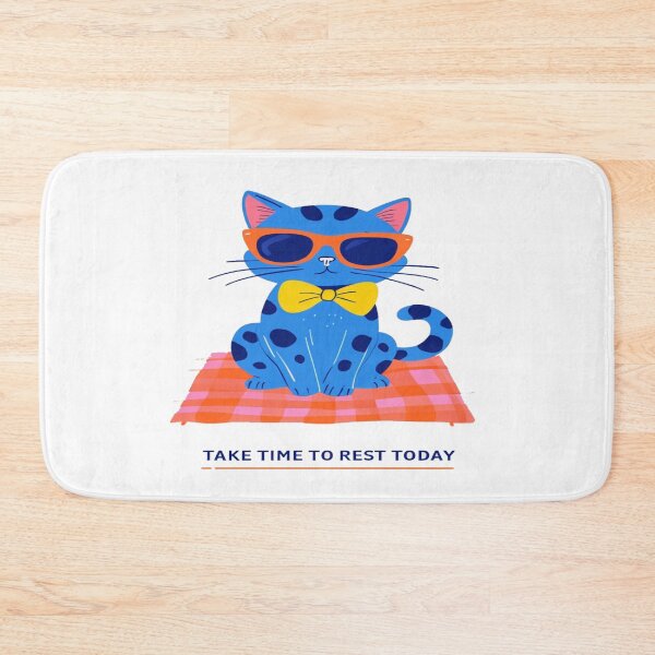 Item preview, Take Time to Rest Today Cute Blue Cat Art | Cozy Self‑Care Illustration designed and sold by Bright Nest Studio.
