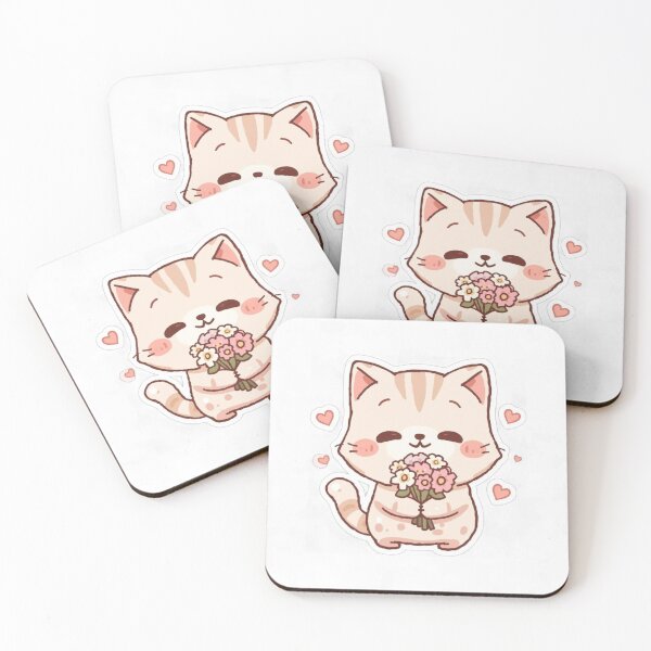 Item preview, Cute Kawaii Cat with Flowers Sticker | Adorable Smiling Kitty | Pastel Animal Love Sticker designed and sold by AnimalBloomLab.