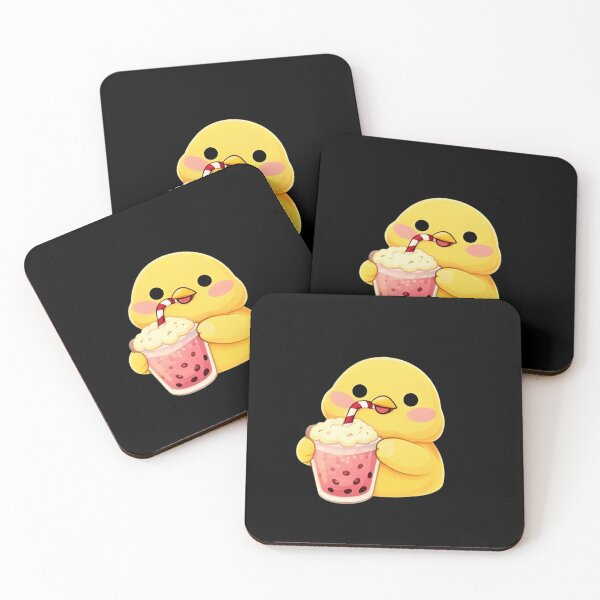 Item preview, Kawaii Yellow Chick Drinking Pink Boba Tea - Cute Chibi Bird Bubble Tea designed and sold by Trendora90.