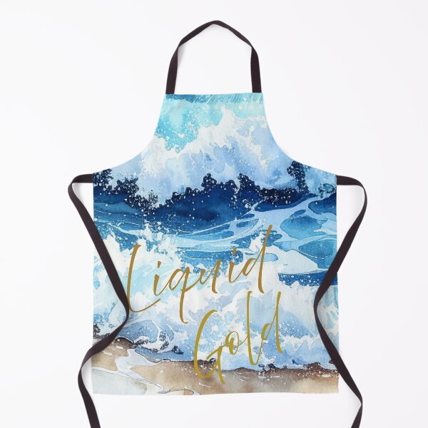 Item preview, Liquid Gold Ocean Waves – Abstract Blue Sea with Gold Typography designed and sold by photoart1854.