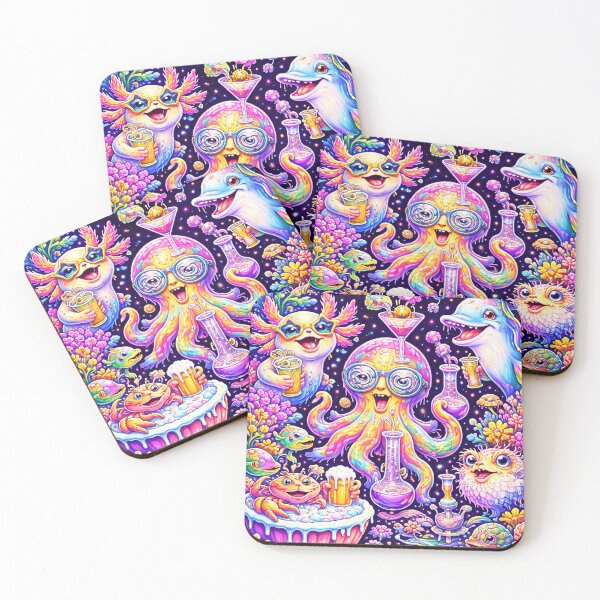 Item preview, Psychedelic Ocean Party - Trippy Sea Creatures with Cocktails & Mushroom Hat designed and sold by David Brookes Digital.