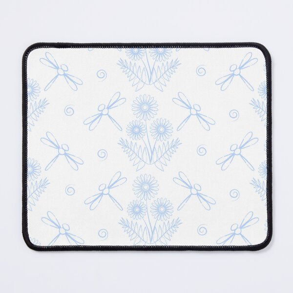 Item preview, Seamless pattern with blue outline dragonflies and flowers on white background designed and sold by ingapv.