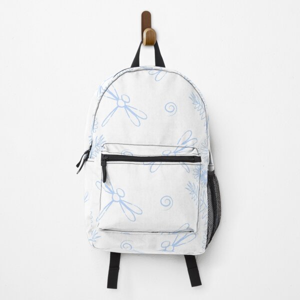 Item preview, Seamless pattern with blue outline dragonflies and flowers on white background designed and sold by ingapv.